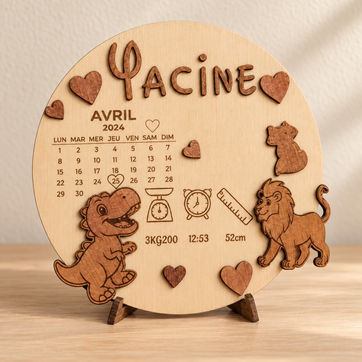 Cadre de naissance personnalisé – Safari Bois