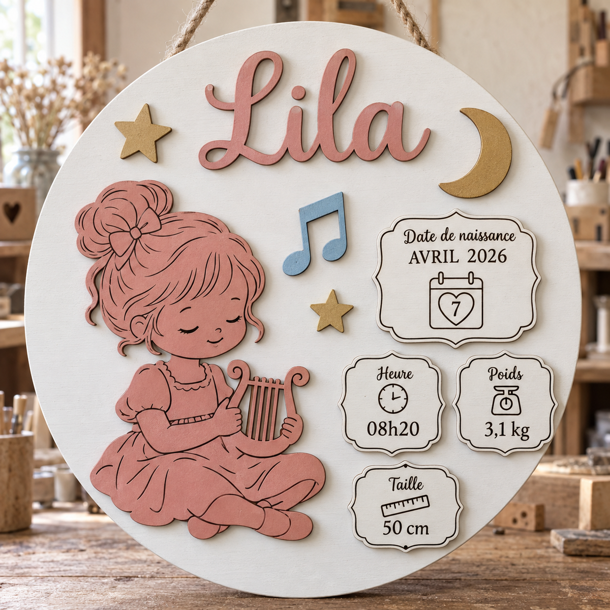 Cadre de naissance personnalisé – Petite Harpiste