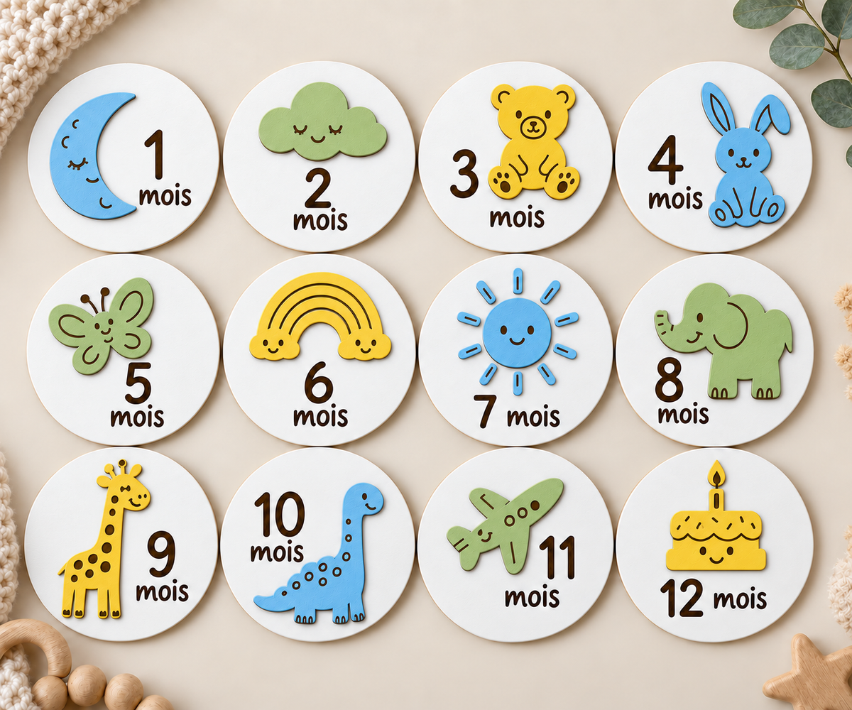 Cartes étapes bébé garçon 1 à 12 mois – Aventure