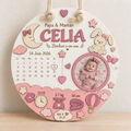 Cadre naissance rond – Lune et lapin rose