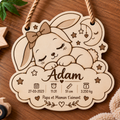 Plaque naissance gravée – Lapin fleuri