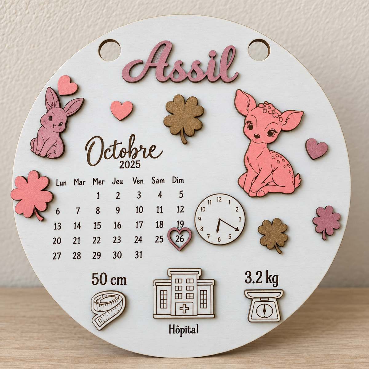 Cadre de naissance personnalisé – Forêt Rose
