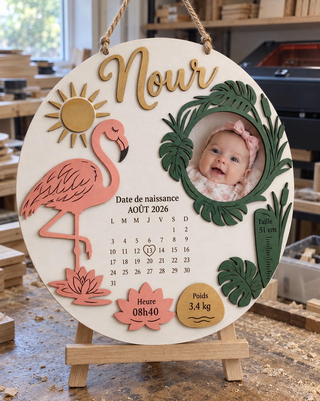Cadre photo de naissance – Flamant Tropical