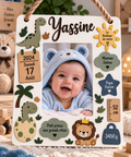 Cadre photo naissance coloré – Dinosaures et lion