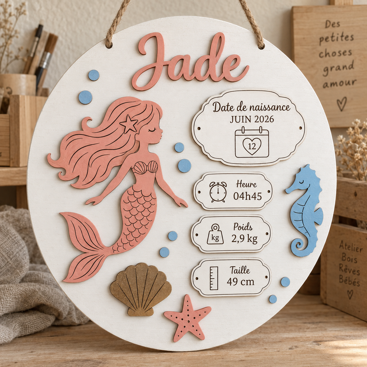 Cadre de naissance personnalisé – Sirène Océane