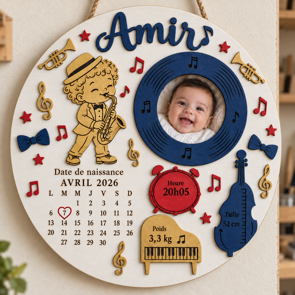 Cadre photo de naissance – Petit Musicien