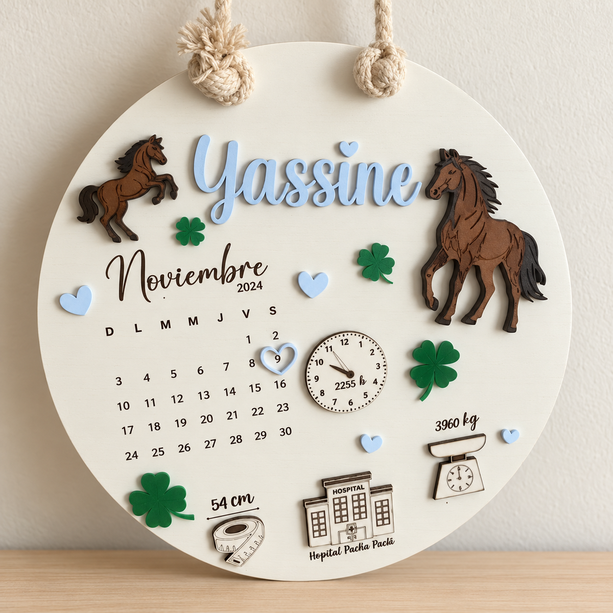 Cadre de naissance personnalisé – Chevaux & Trèfles