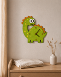 Horloge murale enfant en bois – Dino Vert Joyeux