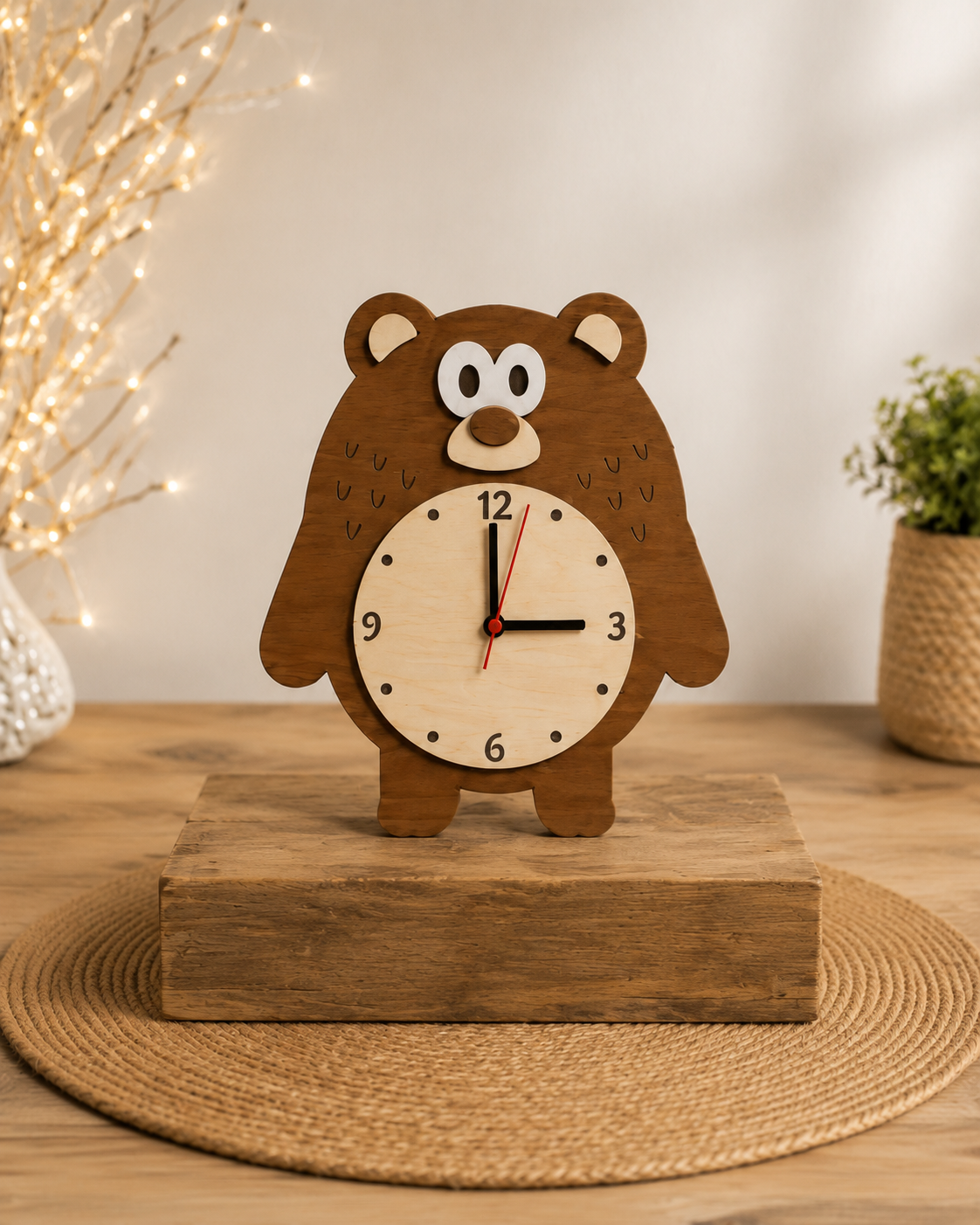 Horloge murale enfant en bois – Ourson des Bois
