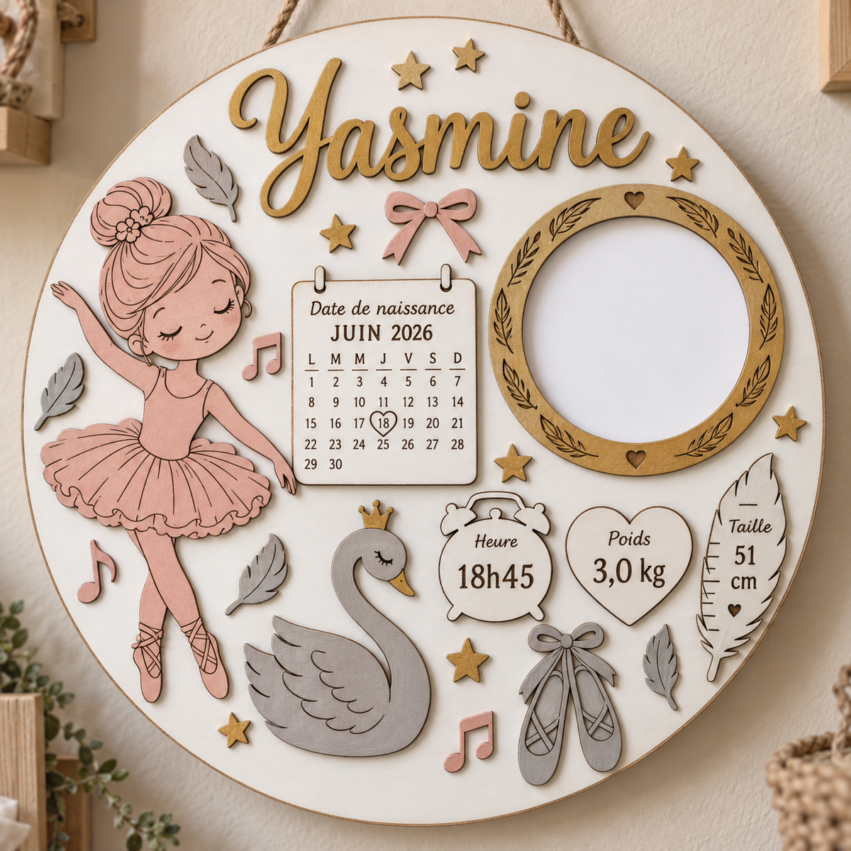 Cadre photo de naissance – Ballerine et Cygne