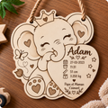 Plaque naissance gravée – Petit éléphant couronné