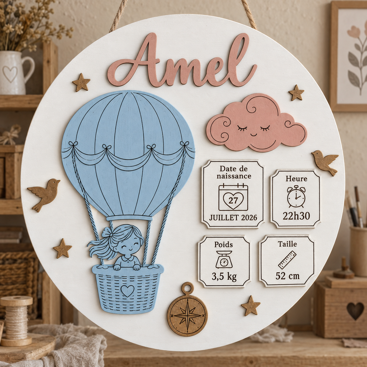 Cadre de naissance personnalisé – Montgolfière des Rêves