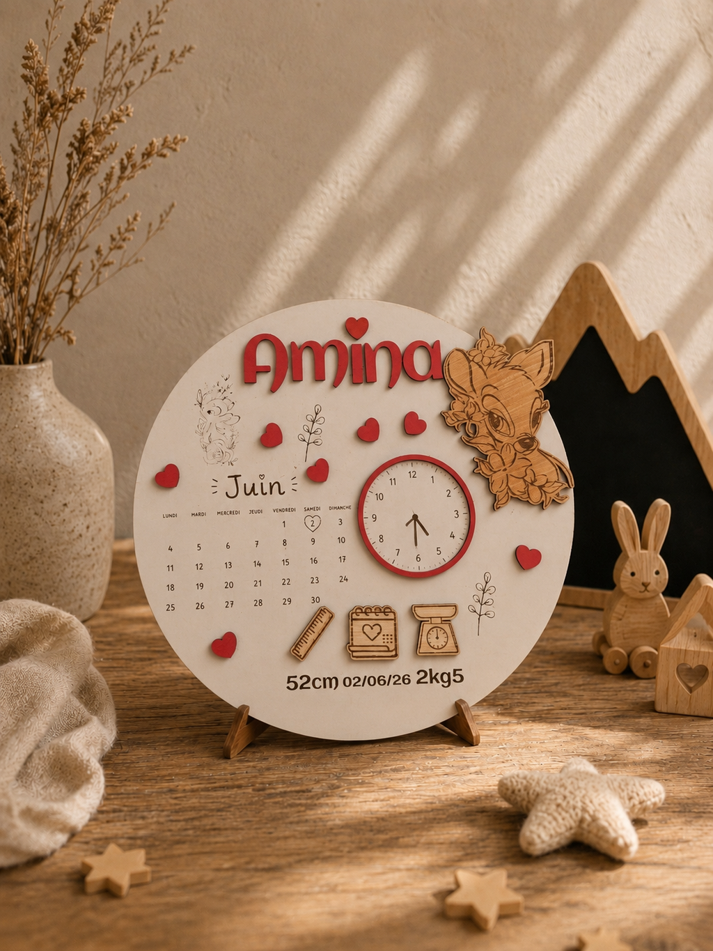 Plaque de naissance personnalisée Biche Féerique