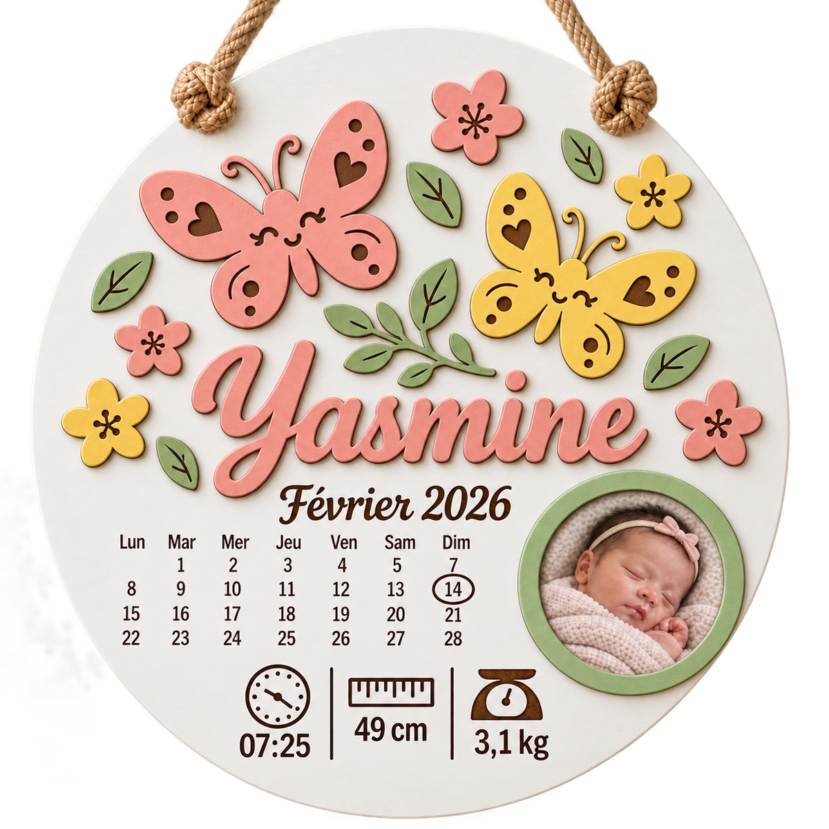 Cadre naissance rond – Jardin de papillons