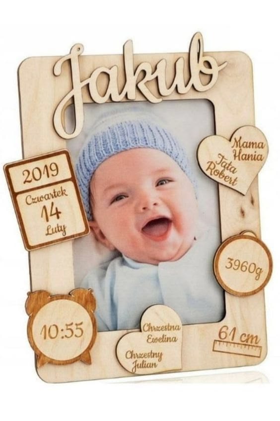 Cadre photo naissance en bois – Classique vertical