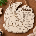 Plaque naissance gravée – Lapin sous la lune