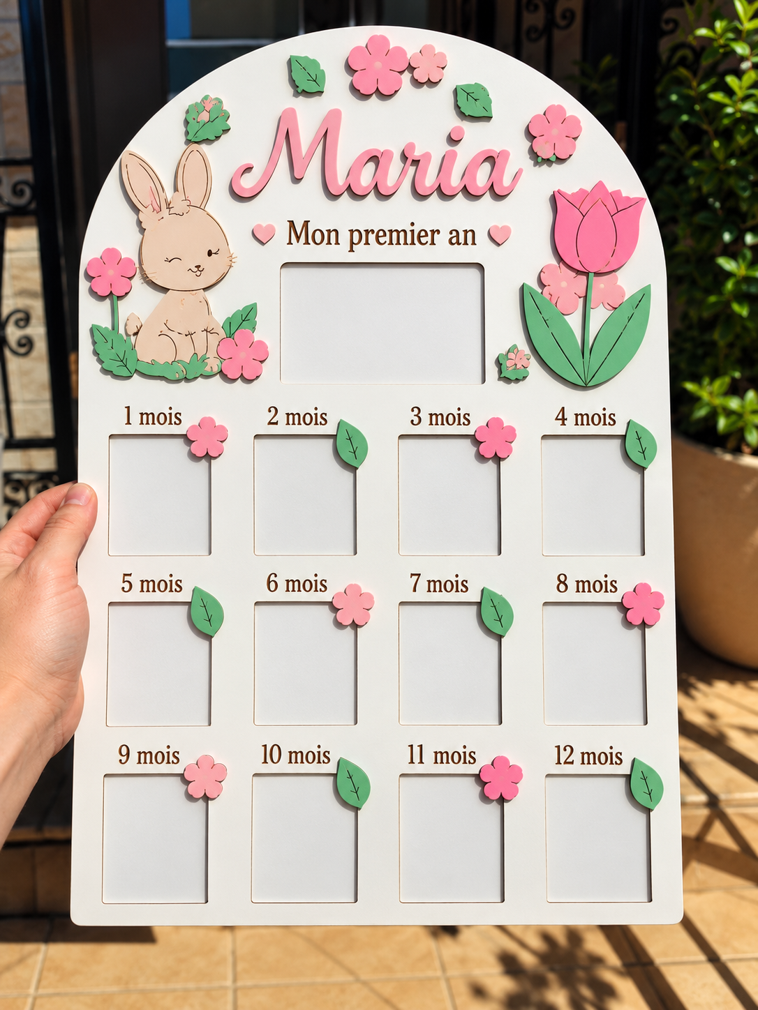 Cadre photo première année – Lapin et fleurs Maria